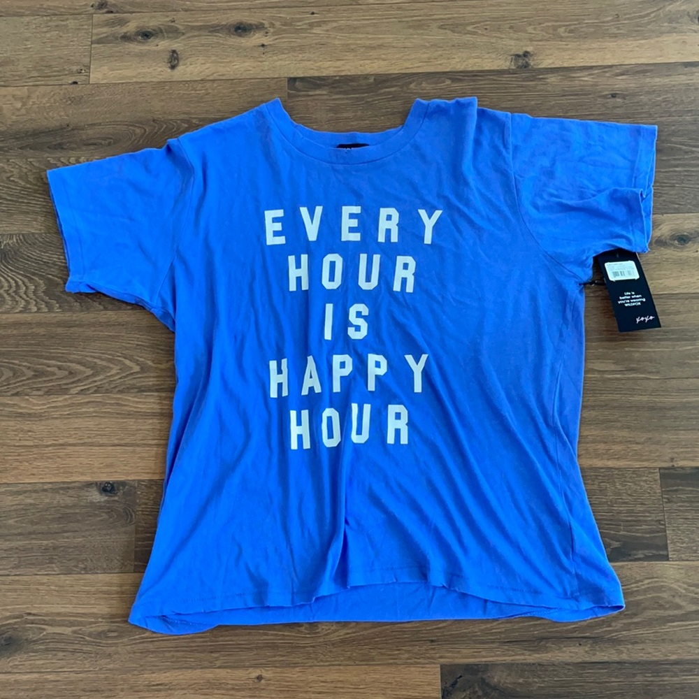 Anthro Wildfox Happy Hour Graphic Blue T-Shirt Ships Same Day